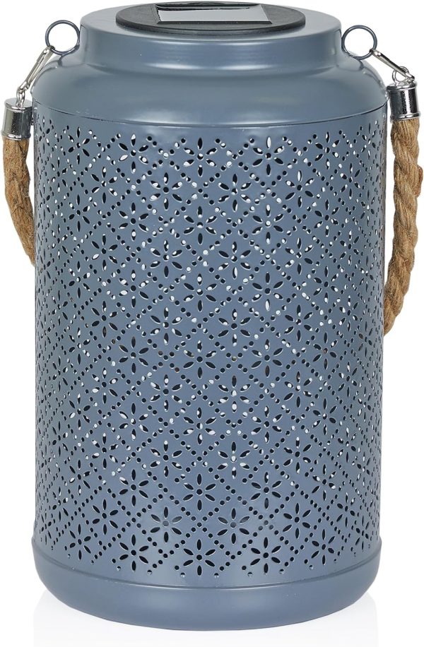 Alpine Corporation SKY668SLR-HH-DKBL Solar Hanging Decorative Lantern with LED Lights, Décor for Garden & Patio, 10" H, Blue