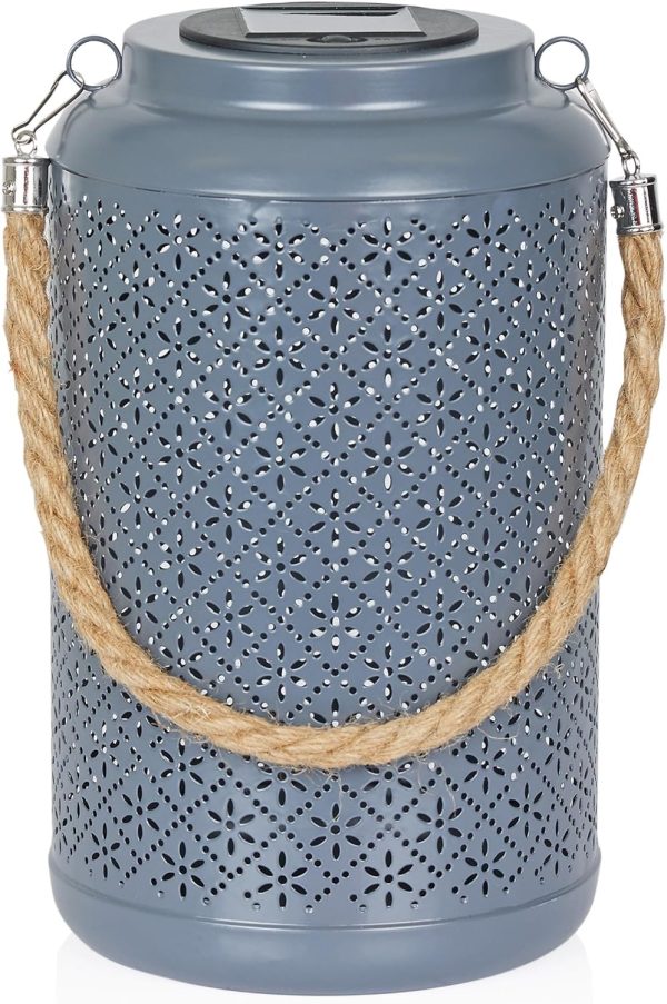 Alpine Corporation SKY668SLR-HH-DKBL Solar Hanging Decorative Lantern with LED Lights, Décor for Garden & Patio, 10" H, Blue - Image 2