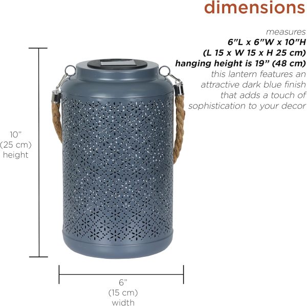 Alpine Corporation SKY668SLR-HH-DKBL Solar Hanging Decorative Lantern with LED Lights, Décor for Garden & Patio, 10" H, Blue - Image 8