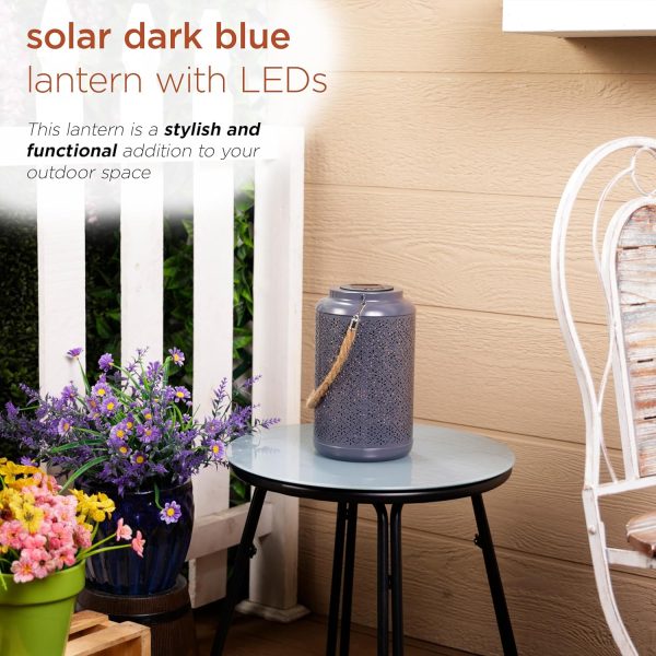 Alpine Corporation SKY668SLR-HH-DKBL Solar Hanging Decorative Lantern with LED Lights, Décor for Garden & Patio, 10" H, Blue - Image 9