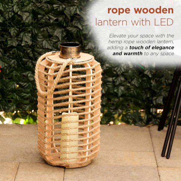 Alpine Corporation IWY108HH-L Outdoor Bamboo Lantern with LED Candle, Brown Finish for Patio and Garden Decor, 33" Tall - Image 11