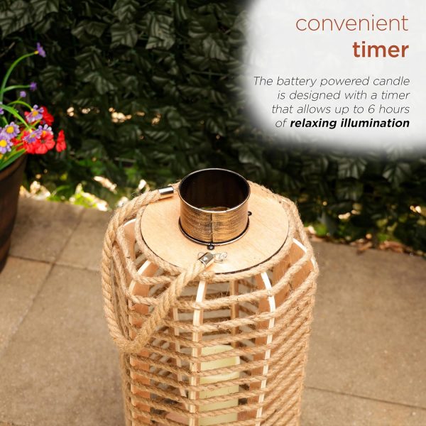 Alpine Corporation IWY108HH-L Outdoor Bamboo Lantern with LED Candle, Brown Finish for Patio and Garden Decor, 33" Tall - Image 13