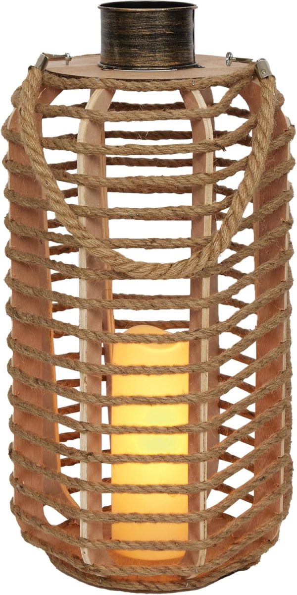 Alpine Corporation IWY108HH-L Outdoor Bamboo Lantern with LED Candle, Brown Finish for Patio and Garden Decor, 33" Tall - Image 14