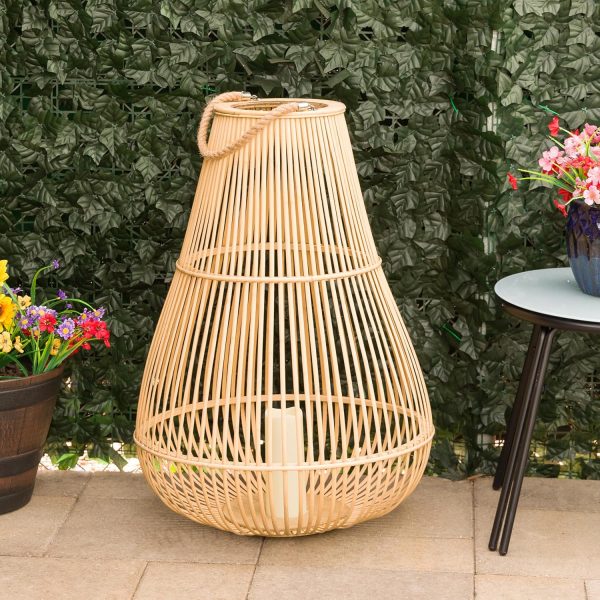 Alpine Corporation SKY392TM 28" H, Hemp Rope Wooden Lantern with Flickering LED Lights, Garden Decor for Patio, Lawn, and Yard - Image 16