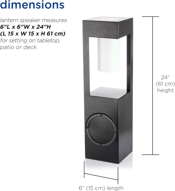 Alpine Corporation 24" H Modern Outdoor Solar-Powered Metal Lantern with LED Light and Bluetooth Speaker, Black - Image 3
