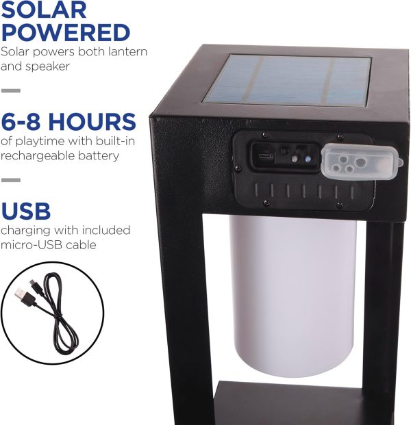 Alpine Corporation 24" H Modern Outdoor Solar-Powered Metal Lantern with LED Light and Bluetooth Speaker, Black - Image 6
