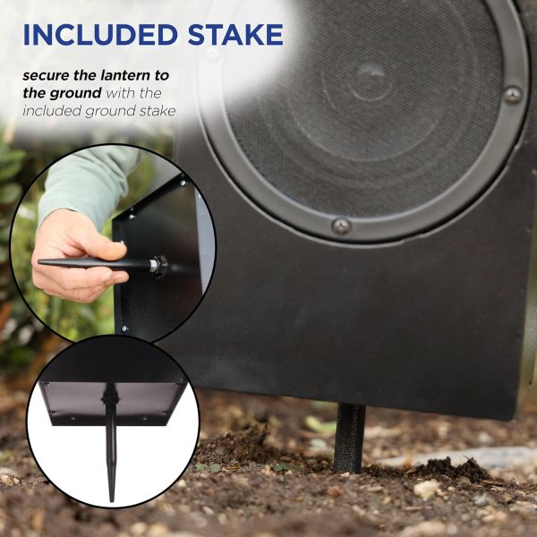 Alpine Corporation 24" H Modern Outdoor Solar-Powered Metal Lantern with LED Light and Bluetooth Speaker, Black - Image 7