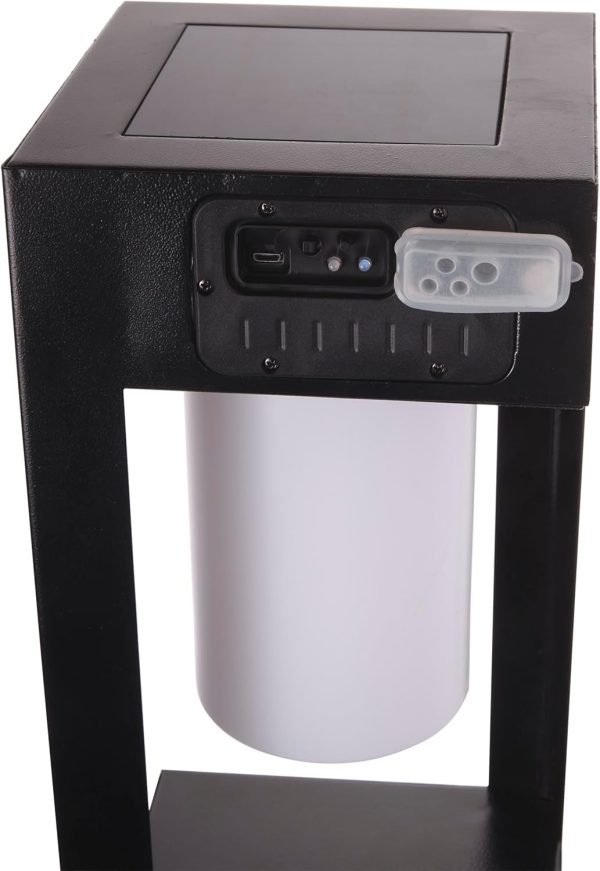 Alpine Corporation 24" H Modern Outdoor Solar-Powered Metal Lantern with LED Light and Bluetooth Speaker, Black - Image 10