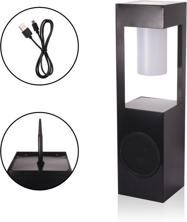 Alpine Corporation 24" H Modern Outdoor Solar-Powered Metal Lantern with LED Light and Bluetooth Speaker, Black - Image 11