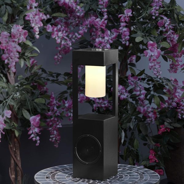 Alpine Corporation 24" H Modern Outdoor Solar-Powered Metal Lantern with LED Light and Bluetooth Speaker, Black - Image 12