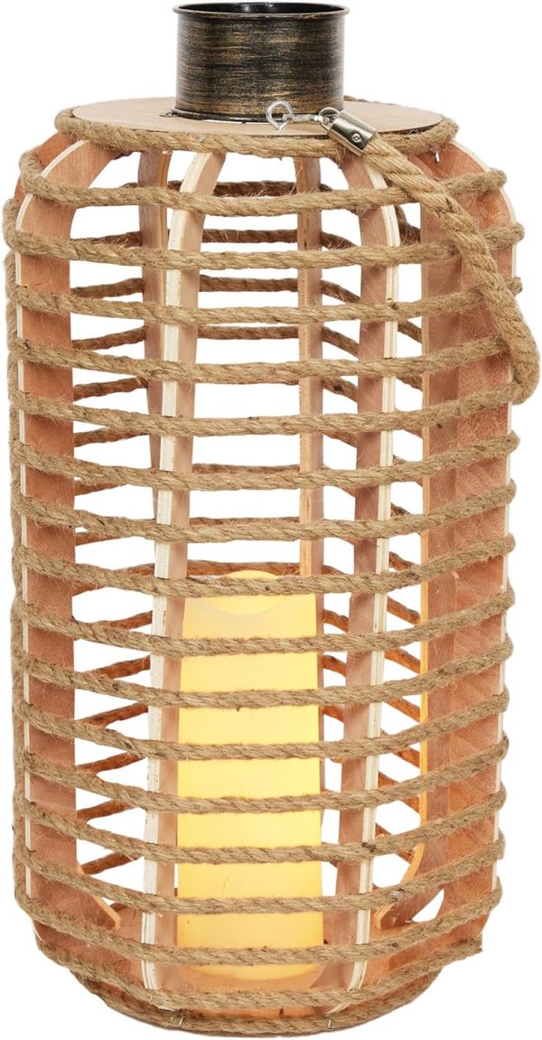 Alpine Corporation LAN420HH-BG-TM Hanging Woven Lantern with LED Candle and Timer, Boho Home Decor, 9" H, Beige - Image 18