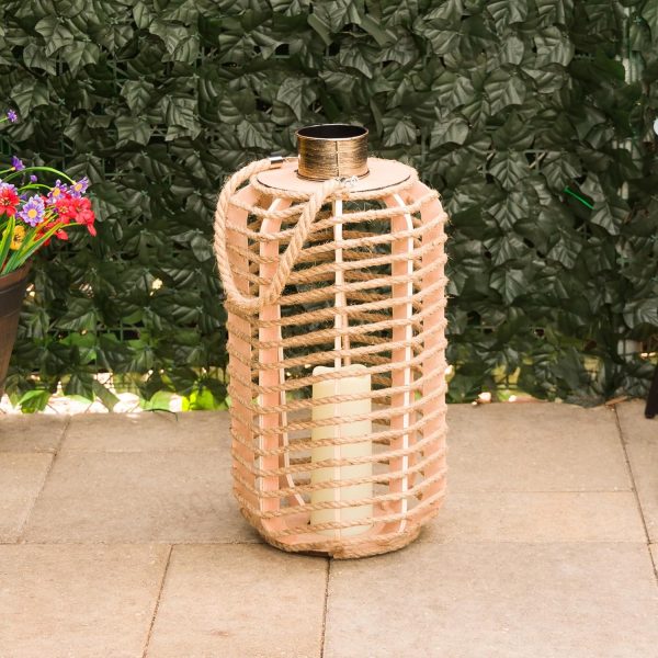 Alpine Corporation LAN420HH-BG-TM Hanging Woven Lantern with LED Candle and Timer, Boho Home Decor, 9" H, Beige - Image 20