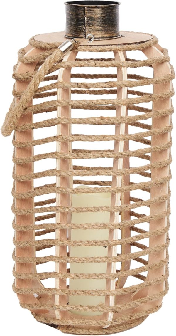 Alpine Corporation LAN420HH-BG-TM Hanging Woven Lantern with LED Candle and Timer, Boho Home Decor, 9" H, Beige - Image 26