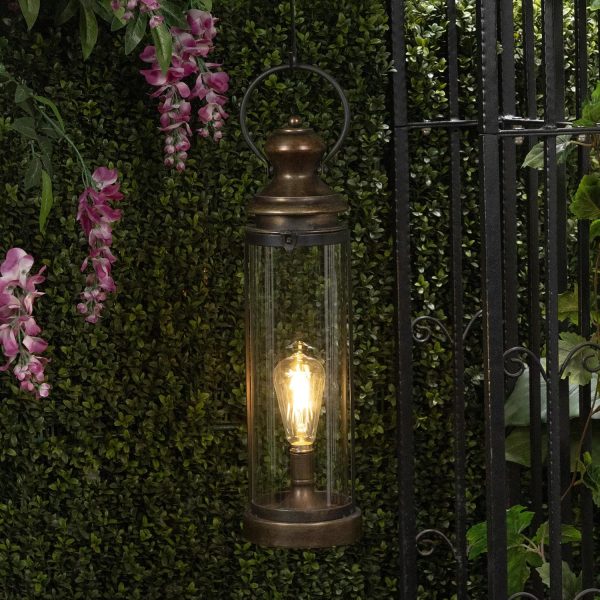 Alpine Corporation ILT102HH-L-GD Gold Metal & Glass Lantern with Warm White LED Light, LED Patio Light, 21" H, Large, Gold - Image 3