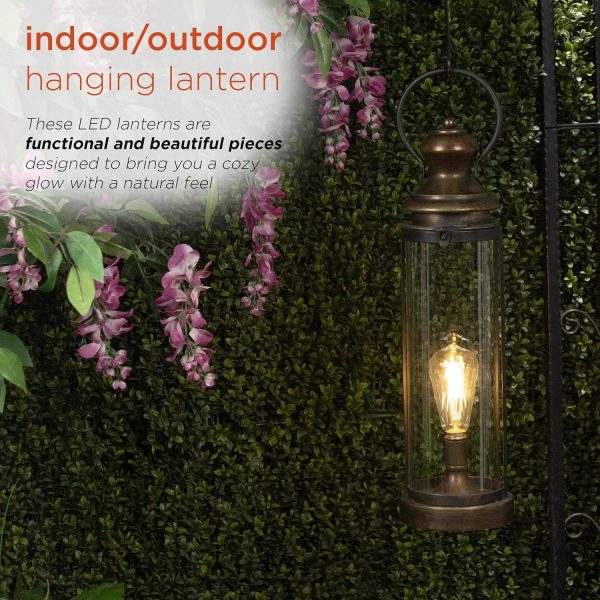 Alpine Corporation ILT102HH-L-GD Gold Metal & Glass Lantern with Warm White LED Light, LED Patio Light, 21" H, Large, Gold - Image 6