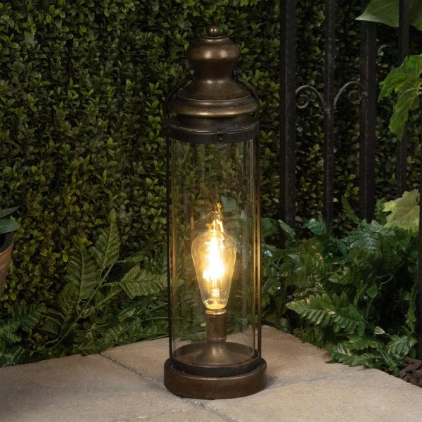 Alpine Corporation ILT102HH-L-GD Gold Metal & Glass Lantern with Warm White LED Light, LED Patio Light, 21" H, Large, Gold - Image 10