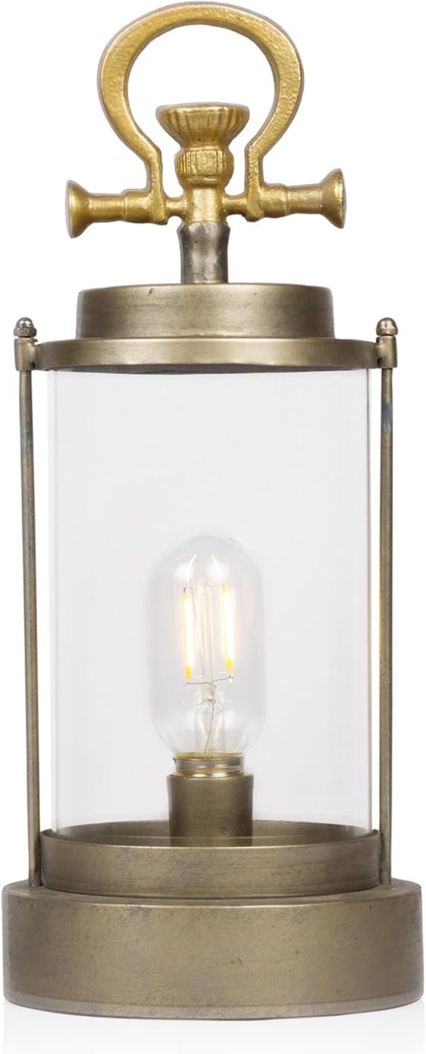Alpine Corporation ILT102HH-L-GD Gold Metal & Glass Lantern with Warm White LED Light, LED Patio Light, 21" H, Large, Gold - Image 11