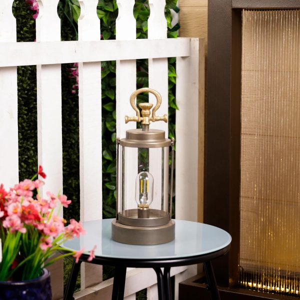 Alpine Corporation ILT102HH-L-GD Gold Metal & Glass Lantern with Warm White LED Light, LED Patio Light, 21" H, Large, Gold - Image 13