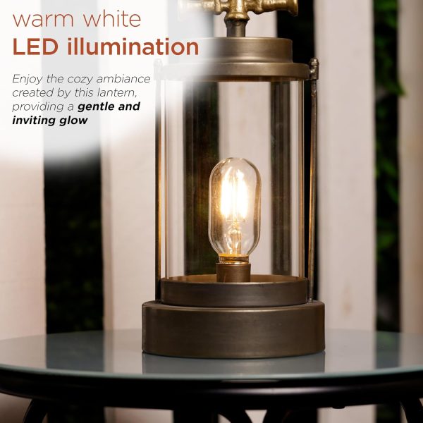 Alpine Corporation ILT102HH-L-GD Gold Metal & Glass Lantern with Warm White LED Light, LED Patio Light, 21" H, Large, Gold - Image 14