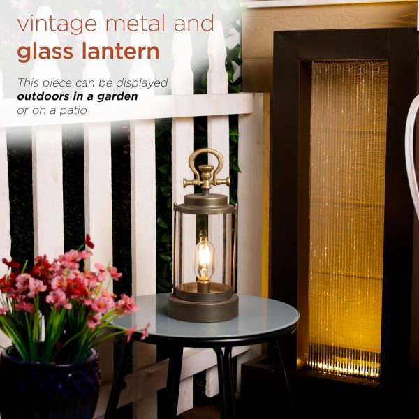 Alpine Corporation ILT102HH-L-GD Gold Metal & Glass Lantern with Warm White LED Light, LED Patio Light, 21" H, Large, Gold - Image 16