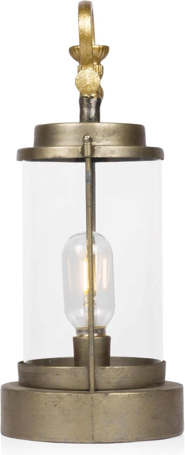 Alpine Corporation ILT102HH-L-GD Gold Metal & Glass Lantern with Warm White LED Light, LED Patio Light, 21" H, Large, Gold - Image 17