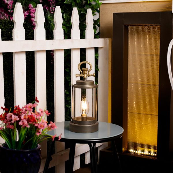 Alpine Corporation ILT102HH-L-GD Gold Metal & Glass Lantern with Warm White LED Light, LED Patio Light, 21" H, Large, Gold - Image 20