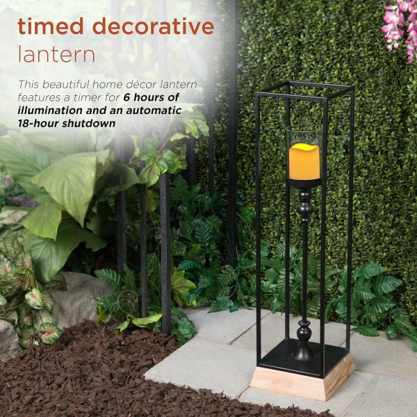 Alpine Corporation ILT102HH-L-GD Gold Metal & Glass Lantern with Warm White LED Light, LED Patio Light, 21" H, Large, Gold - Image 29