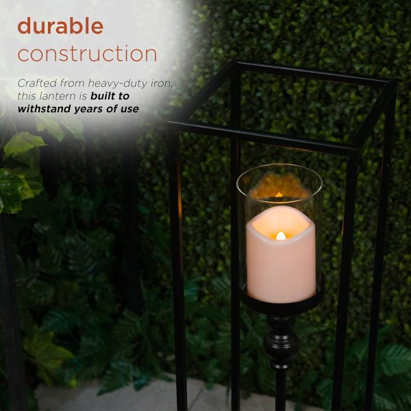 Alpine Corporation ILT102HH-L-GD Gold Metal & Glass Lantern with Warm White LED Light, LED Patio Light, 21" H, Large, Gold - Image 31
