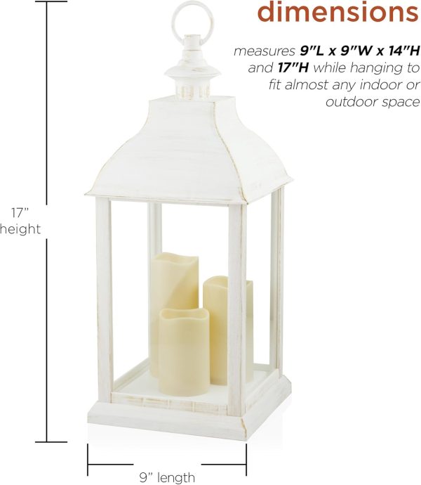 Alpine Corporation ILT102HH-L-GD Gold Metal & Glass Lantern with Warm White LED Light, LED Patio Light, 21" H, Large, Gold - Image 34