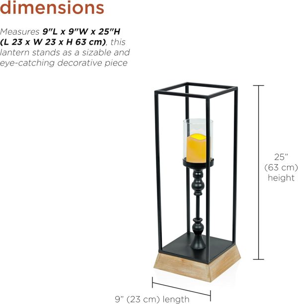 Alpine Corporation ILT102HH-L-GD Gold Metal & Glass Lantern with Warm White LED Light, LED Patio Light, 21" H, Large, Gold - Image 44