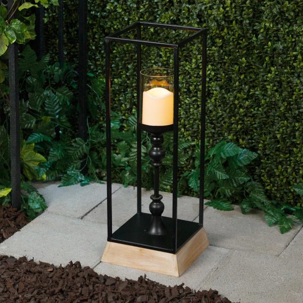 Alpine Corporation ILT102HH-L-GD Gold Metal & Glass Lantern with Warm White LED Light, LED Patio Light, 21" H, Large, Gold - Image 45
