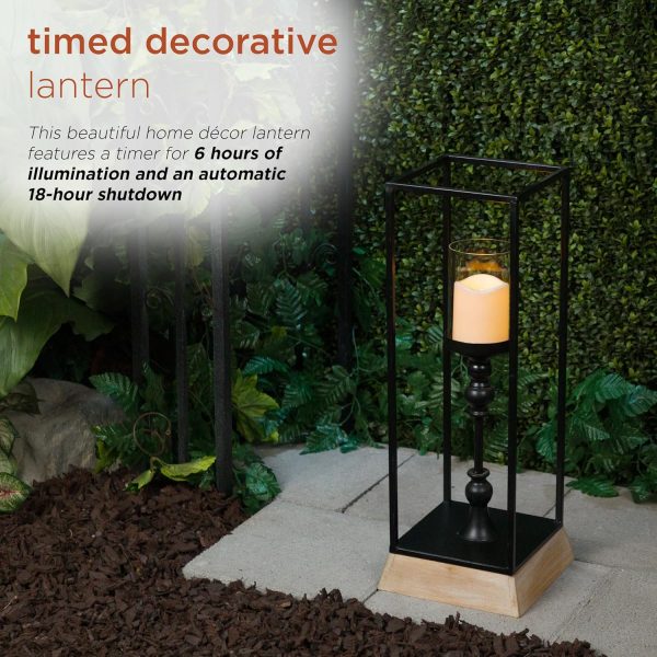 Alpine Corporation ILT102HH-L-GD Gold Metal & Glass Lantern with Warm White LED Light, LED Patio Light, 21" H, Large, Gold - Image 46