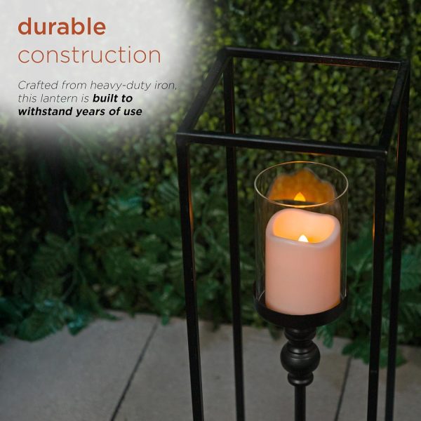 Alpine Corporation ILT102HH-L-GD Gold Metal & Glass Lantern with Warm White LED Light, LED Patio Light, 21" H, Large, Gold - Image 48