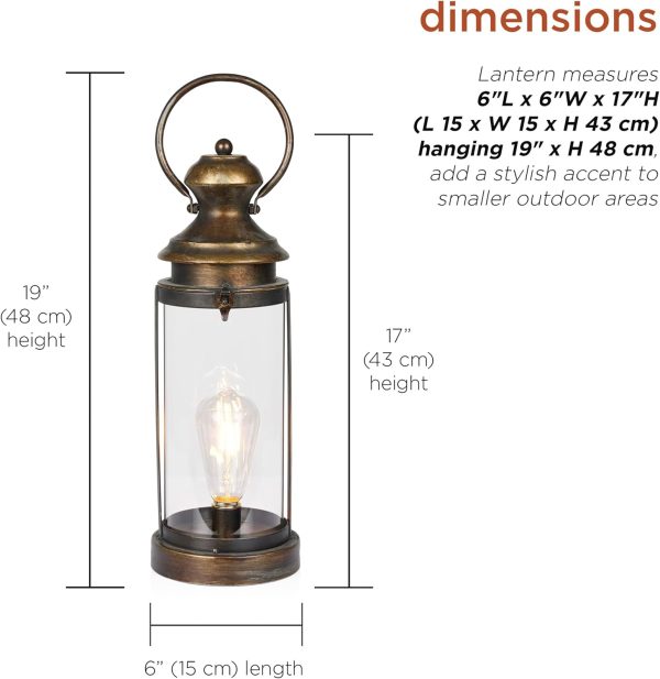 Alpine Corporation ILT102HH-L-GD Gold Metal & Glass Lantern with Warm White LED Light, LED Patio Light, 21" H, Large, Gold - Image 54