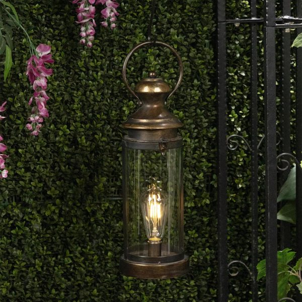 Alpine Corporation ILT102HH-L-GD Gold Metal & Glass Lantern with Warm White LED Light, LED Patio Light, 21" H, Large, Gold - Image 55