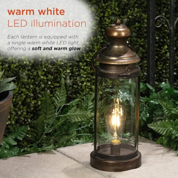 Alpine Corporation ILT102HH-L-GD Gold Metal & Glass Lantern with Warm White LED Light, LED Patio Light, 21" H, Large, Gold - Image 56