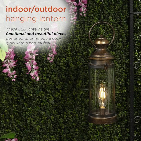 Alpine Corporation ILT102HH-L-GD Gold Metal & Glass Lantern with Warm White LED Light, LED Patio Light, 21" H, Large, Gold - Image 58