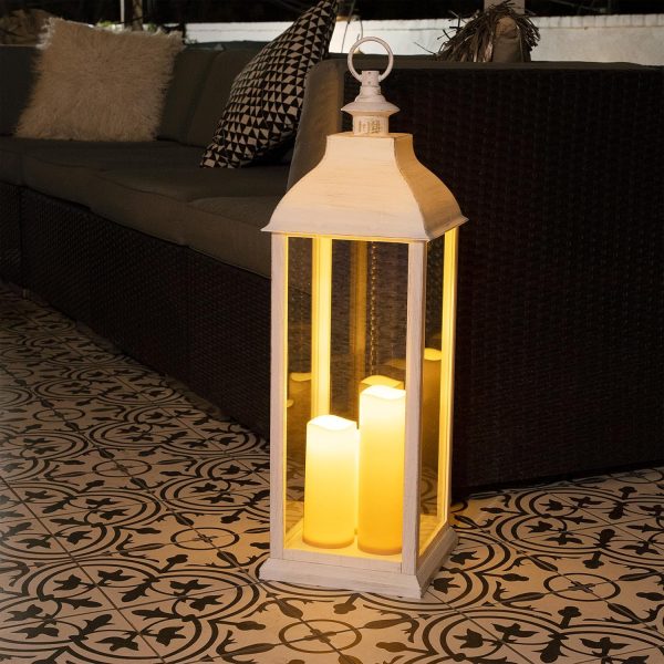 Alpine Corporation ILT102HH-L-GD Gold Metal & Glass Lantern with Warm White LED Light, LED Patio Light, 21" H, Large, Gold - Image 66