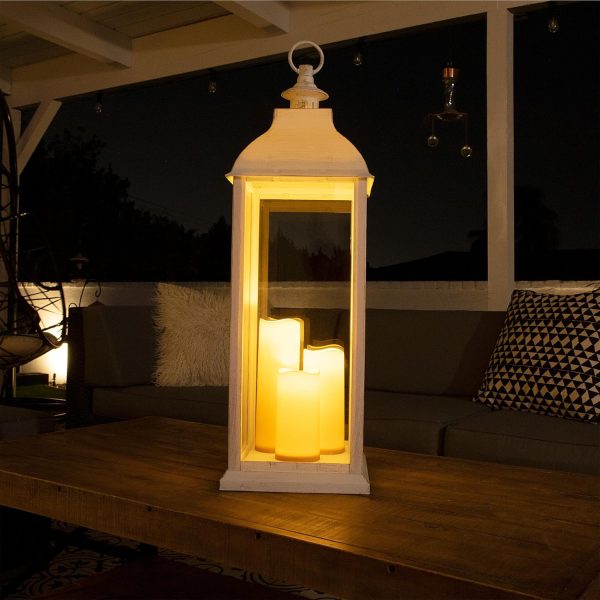 Alpine Corporation ILT102HH-L-GD Gold Metal & Glass Lantern with Warm White LED Light, LED Patio Light, 21" H, Large, Gold - Image 67