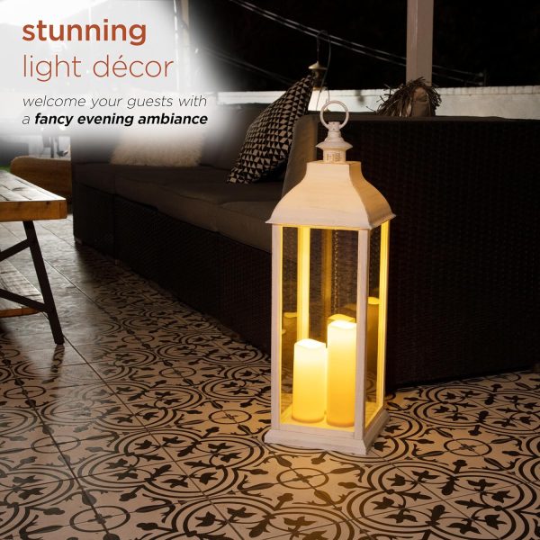 Alpine Corporation ILT102HH-L-GD Gold Metal & Glass Lantern with Warm White LED Light, LED Patio Light, 21" H, Large, Gold - Image 71