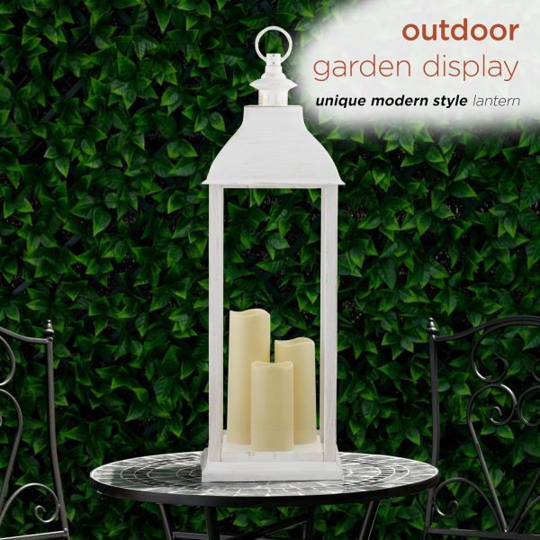 Alpine Corporation ILT102HH-L-GD Gold Metal & Glass Lantern with Warm White LED Light, LED Patio Light, 21" H, Large, Gold - Image 74