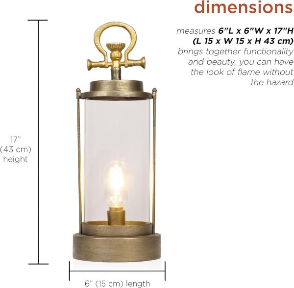 Alpine Corporation ILT102HH-L-GD Gold Metal & Glass Lantern with Warm White LED Light, LED Patio Light, 21" H, Large, Gold - Image 76