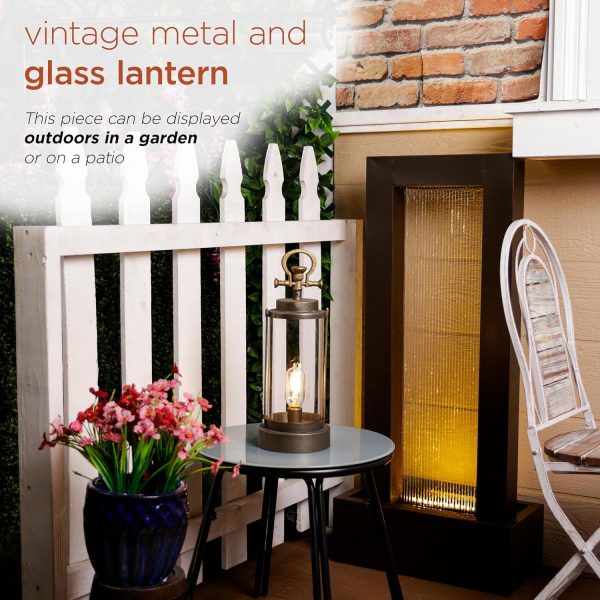 Alpine Corporation ILT102HH-L-GD Gold Metal & Glass Lantern with Warm White LED Light, LED Patio Light, 21" H, Large, Gold - Image 78