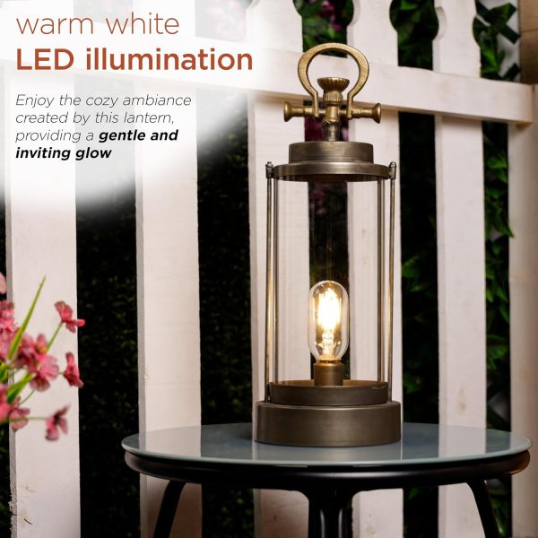 Alpine Corporation ILT102HH-L-GD Gold Metal & Glass Lantern with Warm White LED Light, LED Patio Light, 21" H, Large, Gold - Image 79
