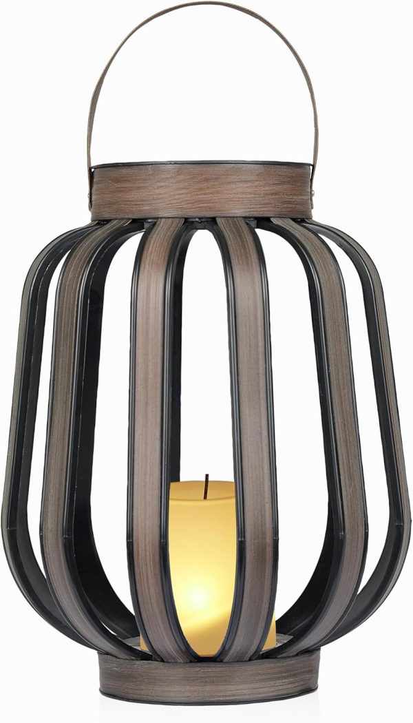 Alpine Corporation QER114SLR-HH-BR-TM Solar Cylindrical Plastic Lantern w/ LED Light, Sleek LED Decor for Deck & Patio, 12" H