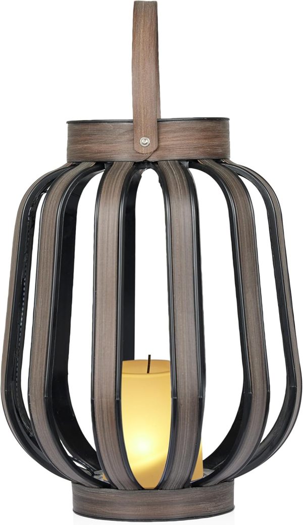Alpine Corporation QER114SLR-HH-BR-TM Solar Cylindrical Plastic Lantern w/ LED Light, Sleek LED Decor for Deck & Patio, 12" H - Image 2