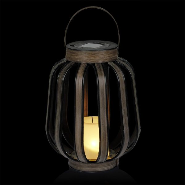 Alpine Corporation QER114SLR-HH-BR-TM Solar Cylindrical Plastic Lantern w/ LED Light, Sleek LED Decor for Deck & Patio, 12" H - Image 3