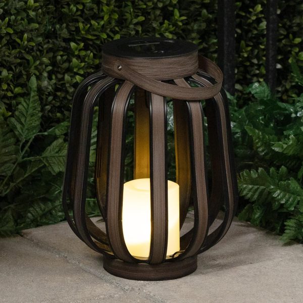 Alpine Corporation QER114SLR-HH-BR-TM Solar Cylindrical Plastic Lantern w/ LED Light, Sleek LED Decor for Deck & Patio, 12" H - Image 6