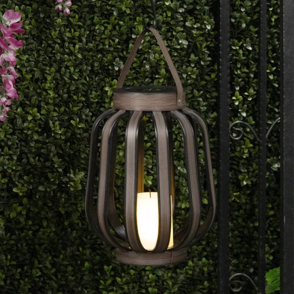 Alpine Corporation QER114SLR-HH-BR-TM Solar Cylindrical Plastic Lantern w/ LED Light, Sleek LED Decor for Deck & Patio, 12" H - Image 7