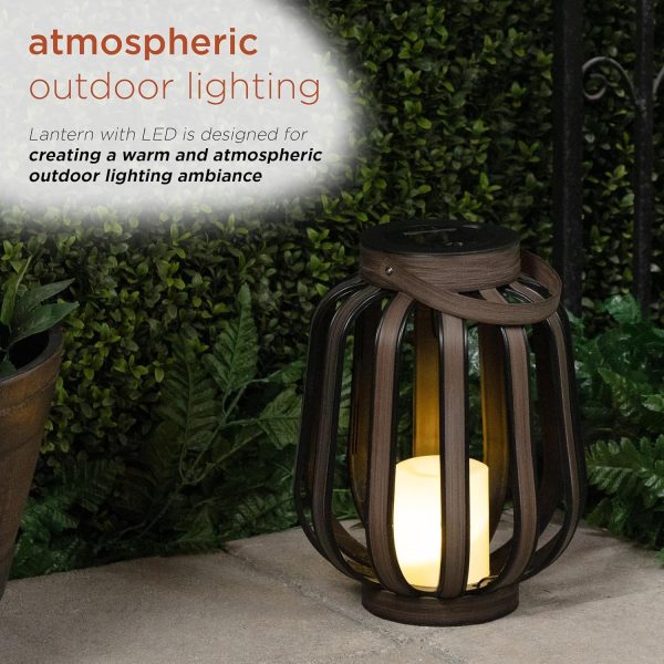 Alpine Corporation QER114SLR-HH-BR-TM Solar Cylindrical Plastic Lantern w/ LED Light, Sleek LED Decor for Deck & Patio, 12" H - Image 9